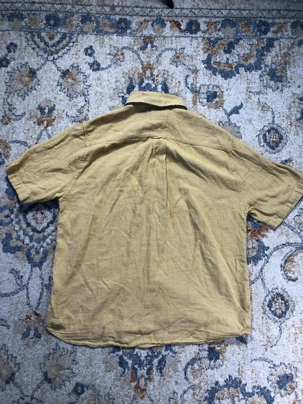 32 Bar Blues Shirt Mens XL Yellow Check Short Sleeve Button Up Casual Cotton